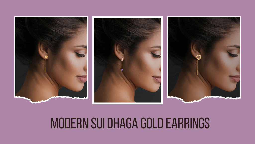 modern sui dhaga gold earrings designs