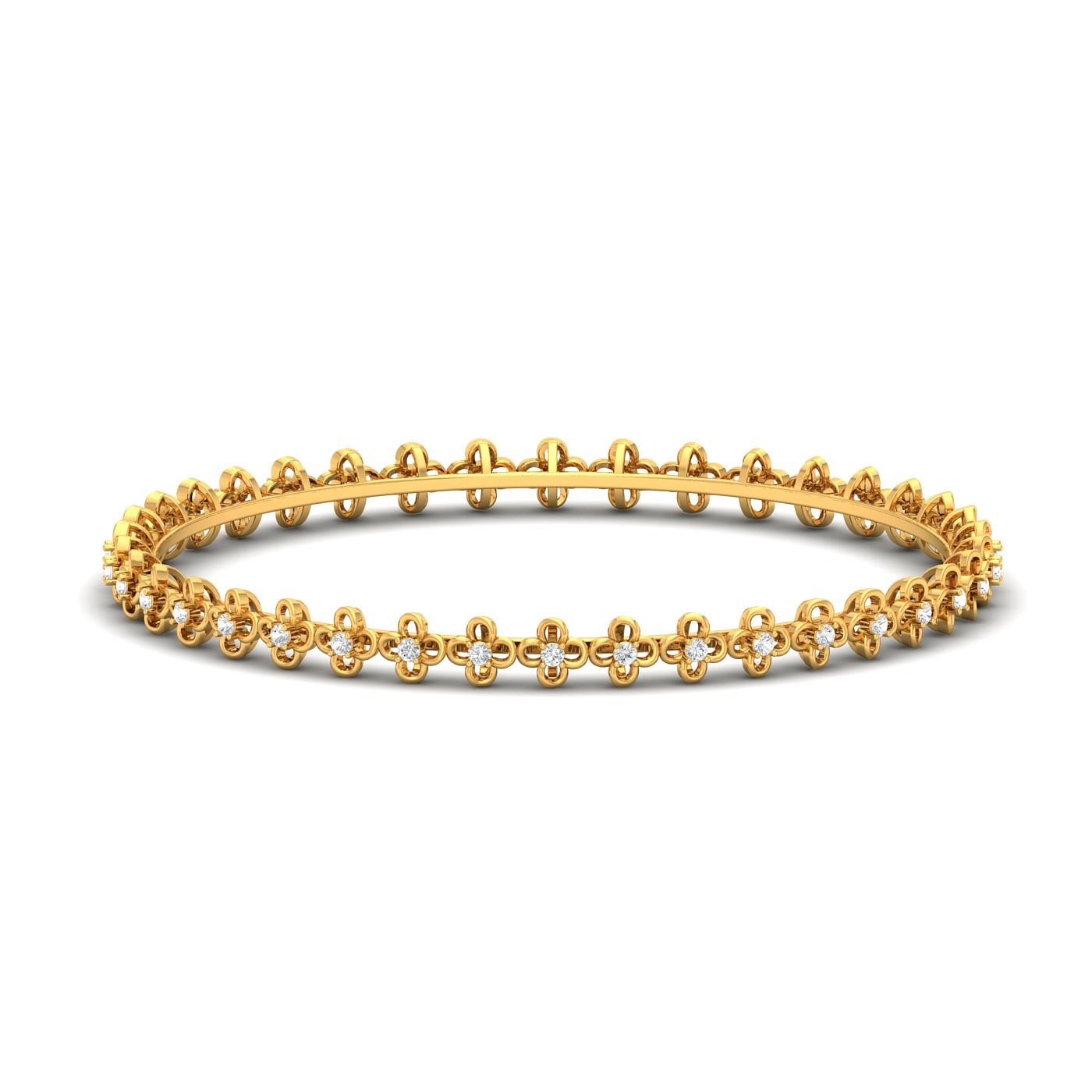 Yellow Gold Hiral Fleur Diamond Bangles For Women