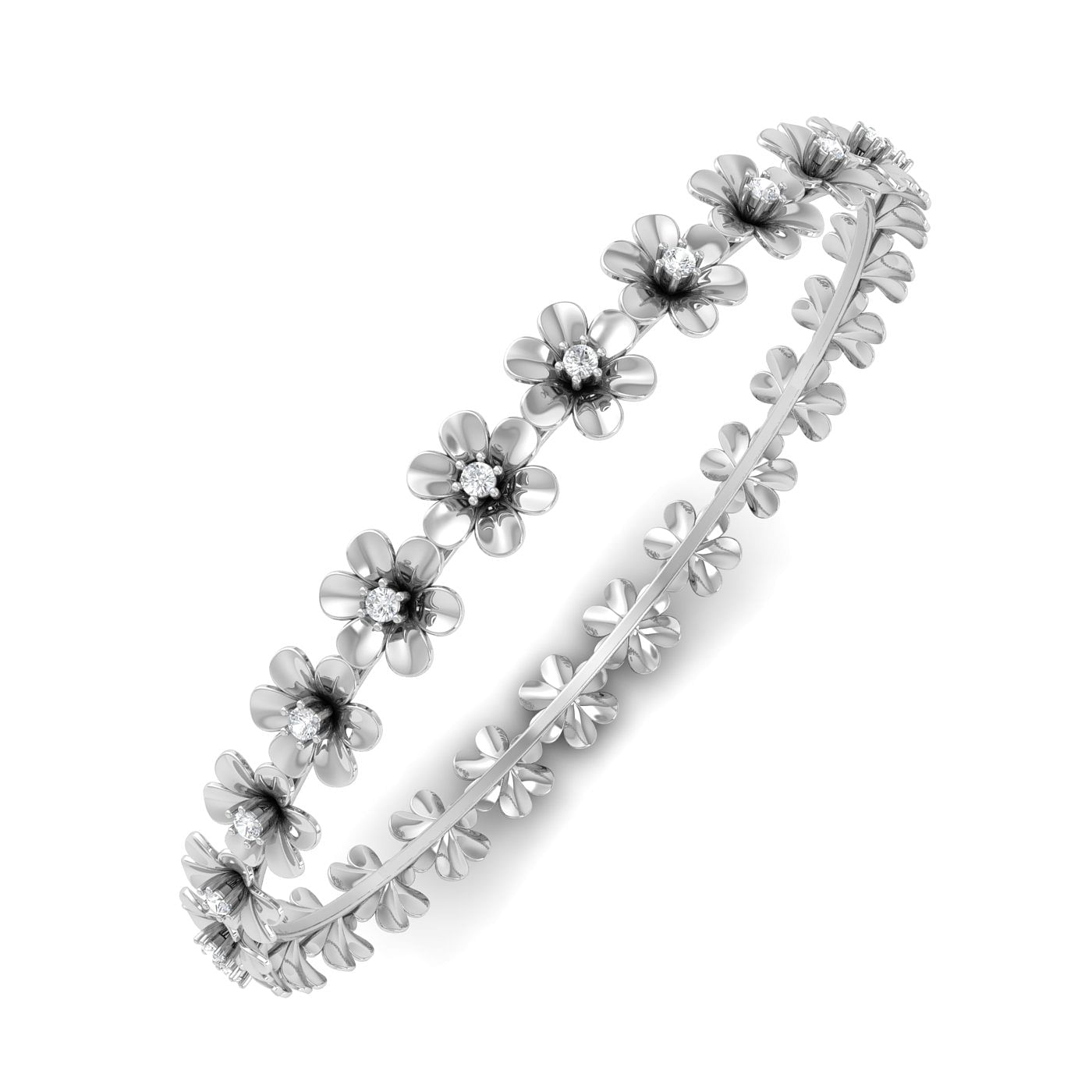 18k White Gold Delicate Blossom Diamond Bangles For Women