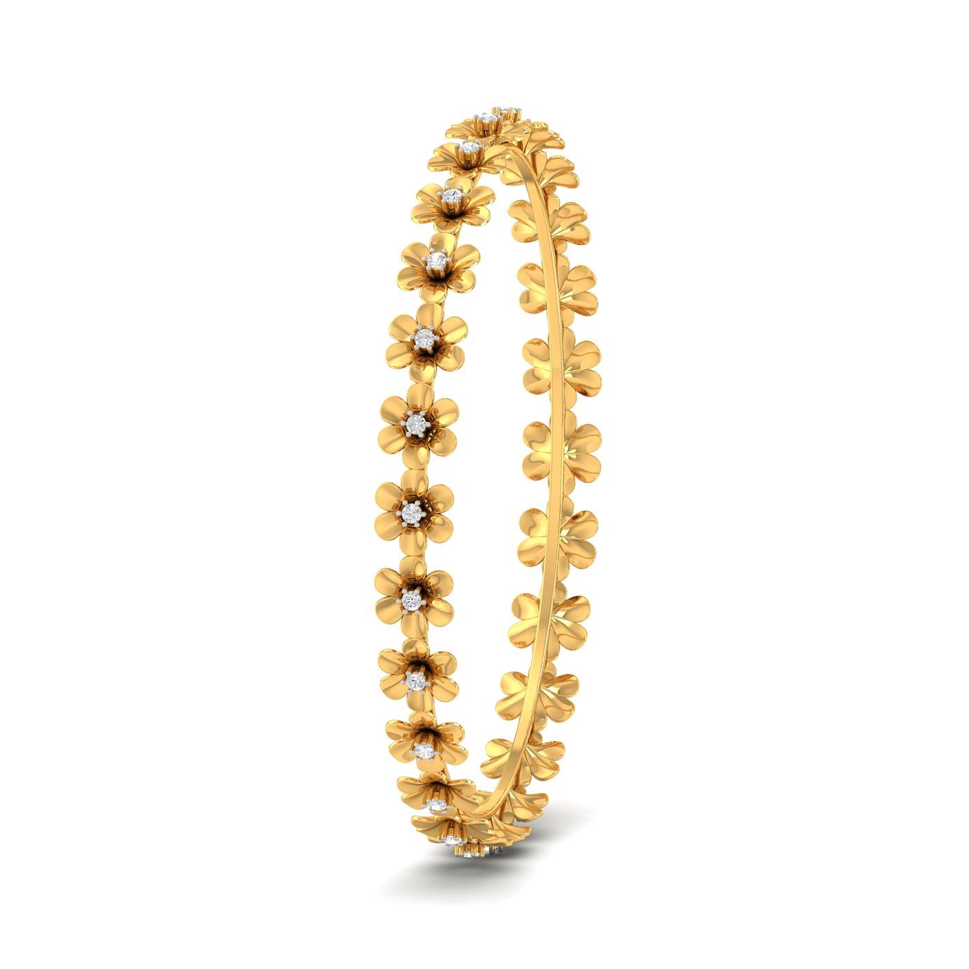 18k Yellow Gold Delicate Blossom Diamond Bangles For Women