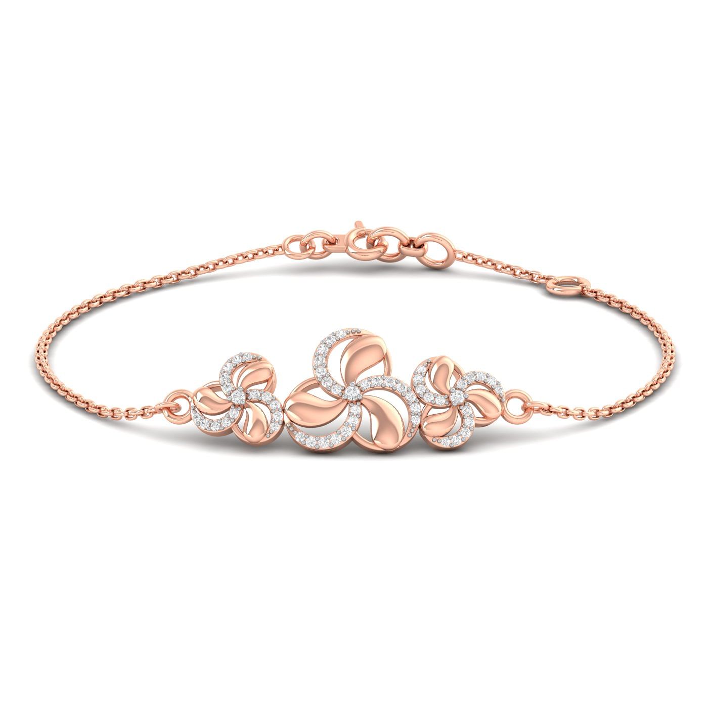 14k Rose Gold Three Flora Diamond Bracelet For Women