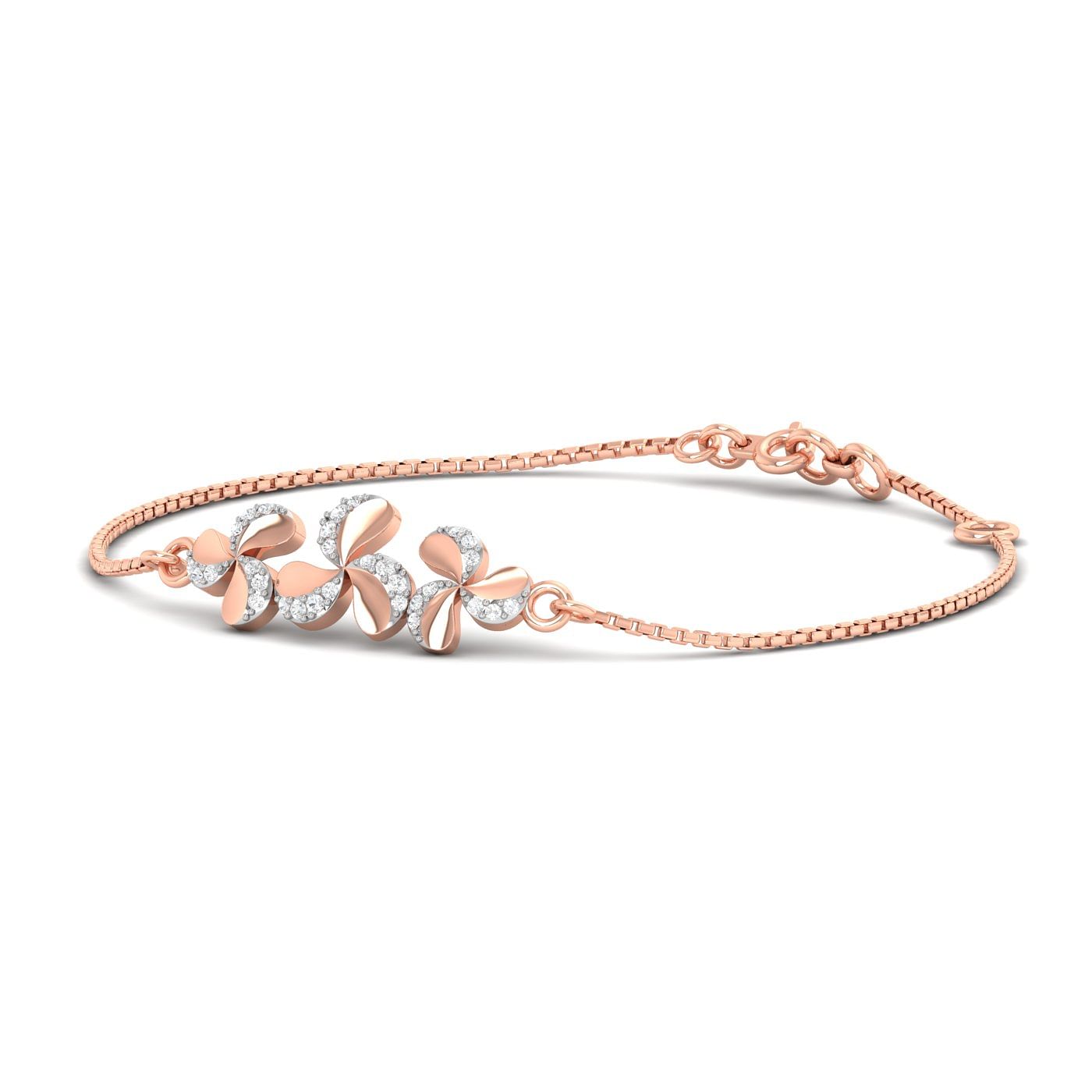 14k Rose Gold Modern Lily Diamond Bracelet For Women