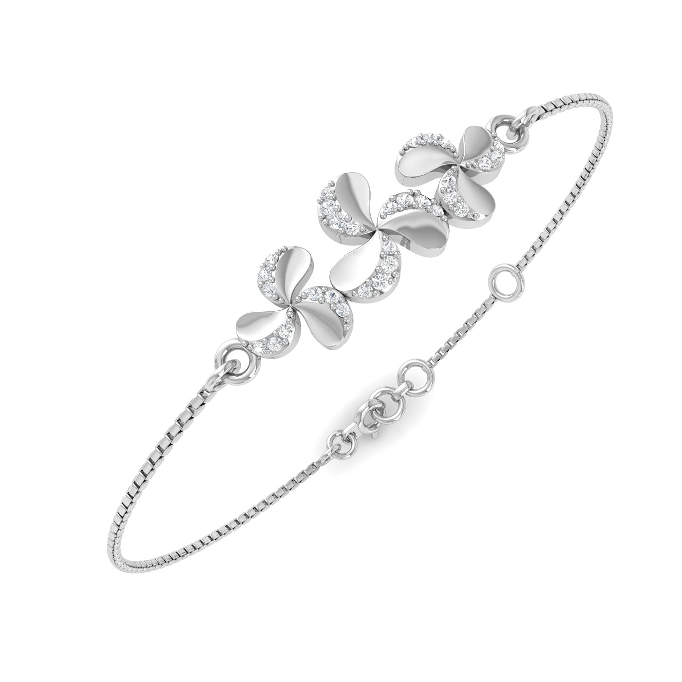 14k White Gold Modern Lily Diamond Bracelet For Women