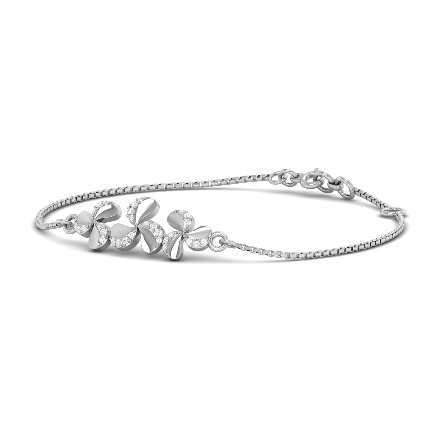 14k White Gold Modern Lily Diamond Bracelet For Women