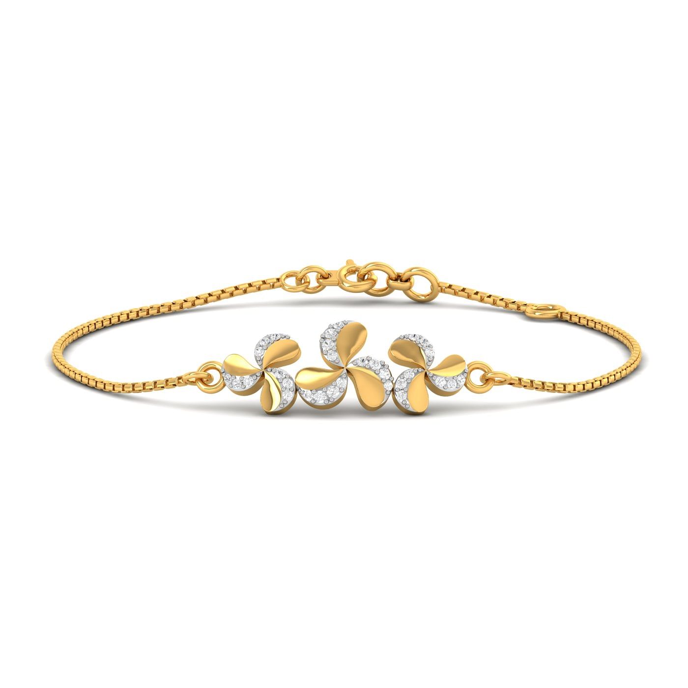 14k Yellow Gold Modern Lily Diamond Bracelet For Women