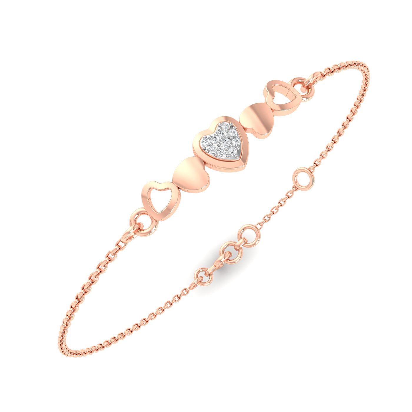 14k Daily Wear Rose Gold Love Heart Diamond Bracelet For Women