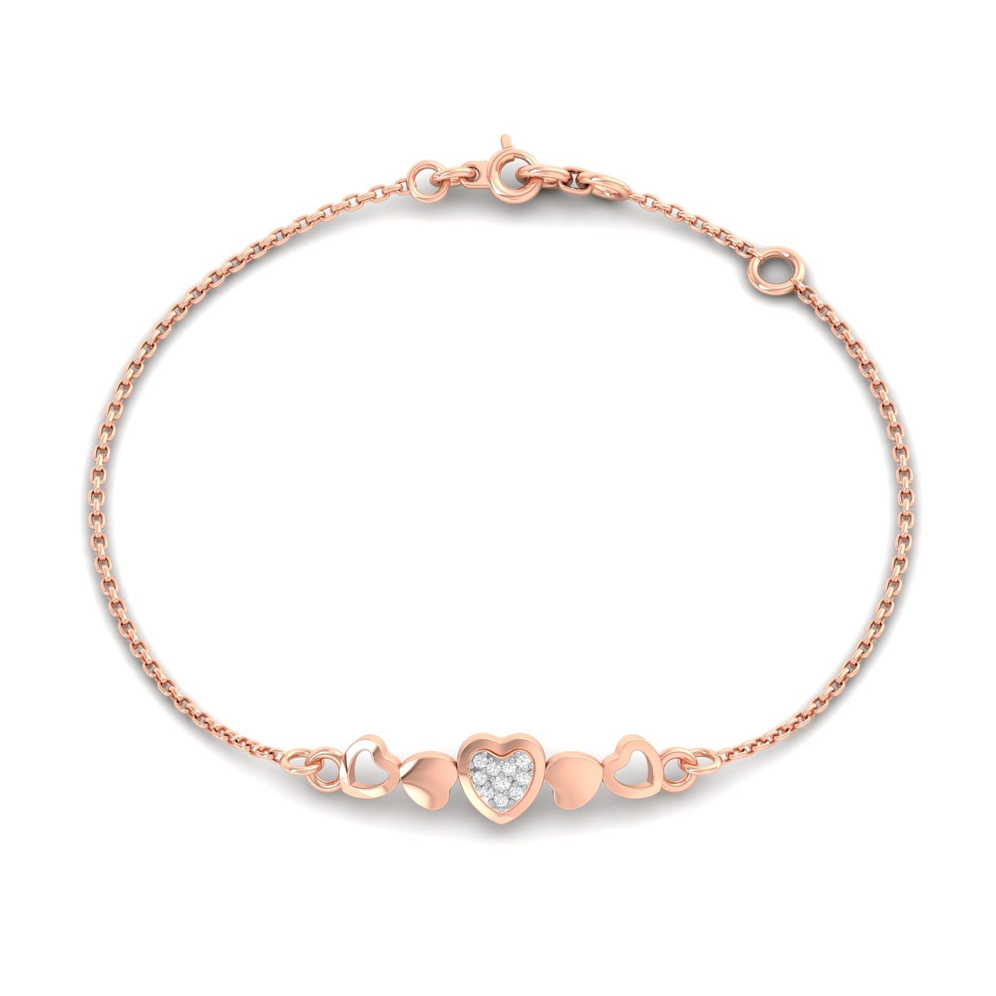 14k Daily Wear Rose Gold Love Heart Diamond Bracelet For Women