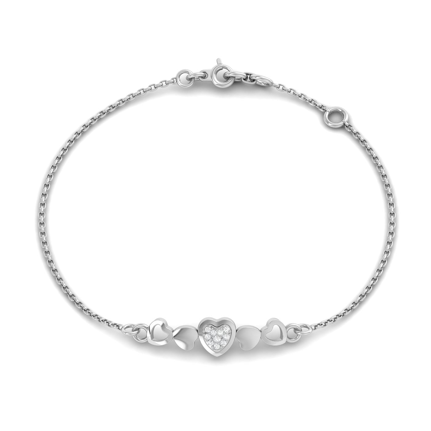 14k Daily Wear White Gold Love Heart Diamond Bracelet For Women