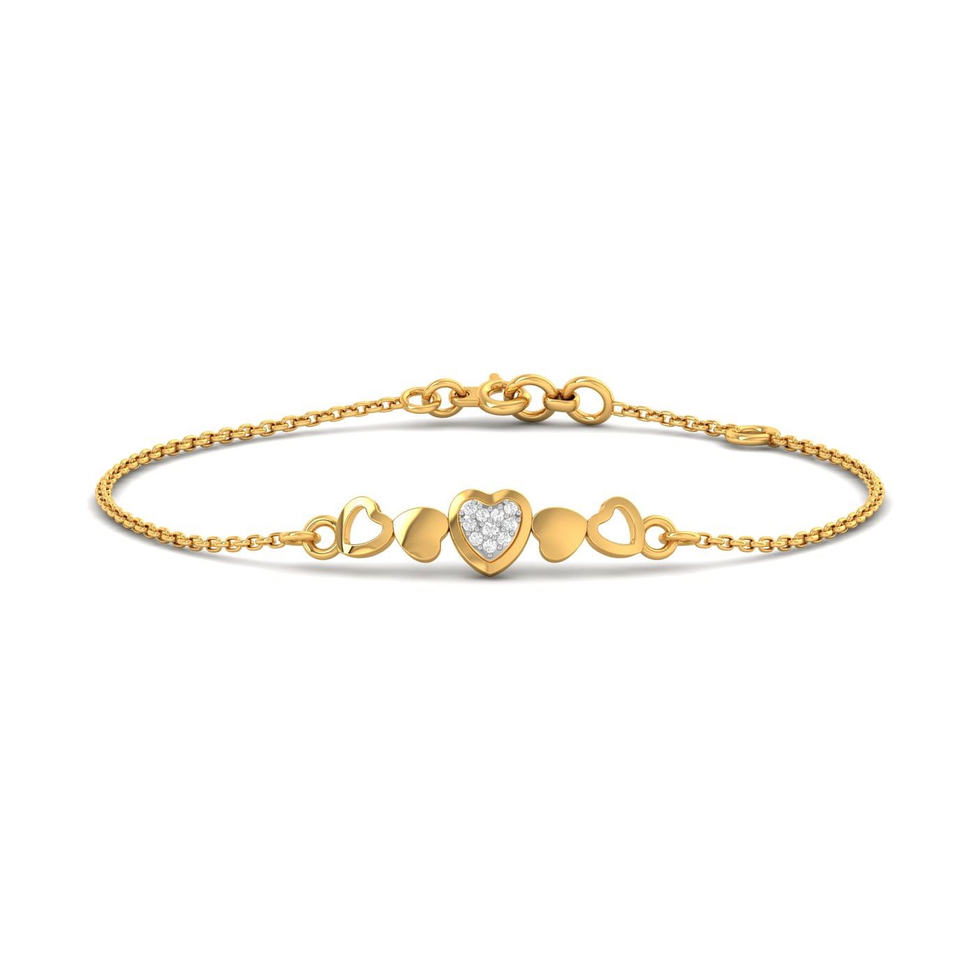 14k Daily Wear Yellow Gold Love Heart Diamond Bracelet For Women