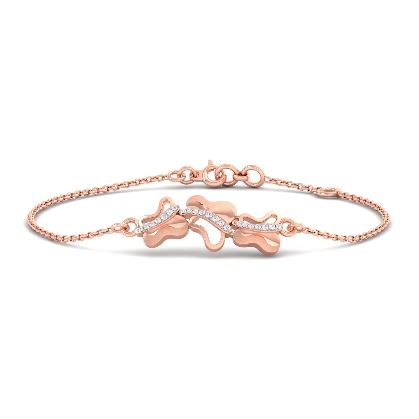 Designer Rose Gold Tri Butterfly Diamond Bracelet