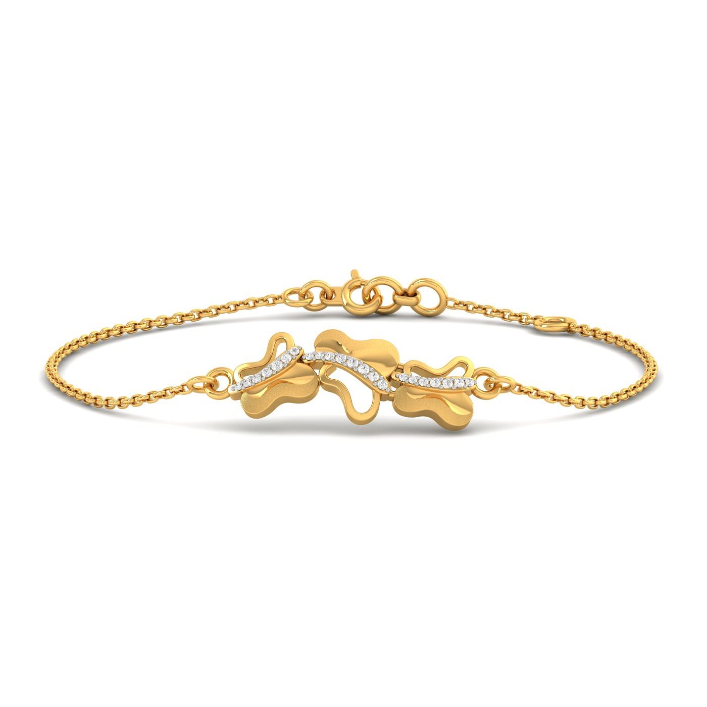 Designer Yellow Gold Tri Butterfly Diamond Bracelet