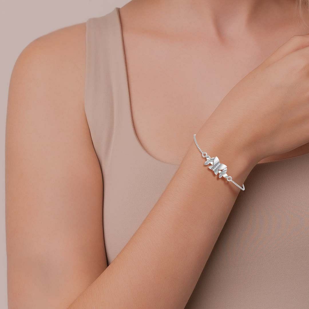 18k Daily Wear White Gold Fancy Mariposa Diamond Bracelet For Women