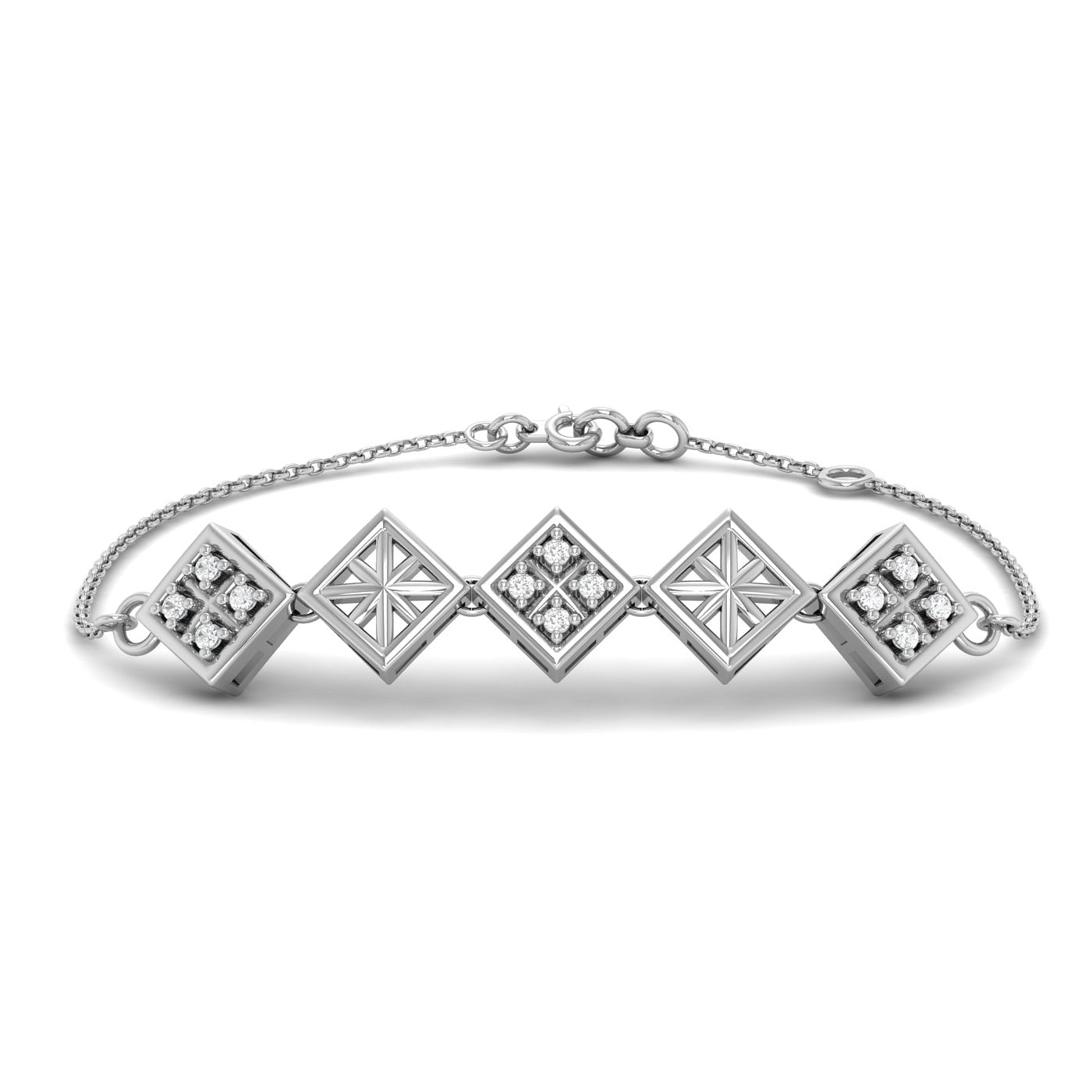 Office Wear White Gold Geometric Diamond Bracelet