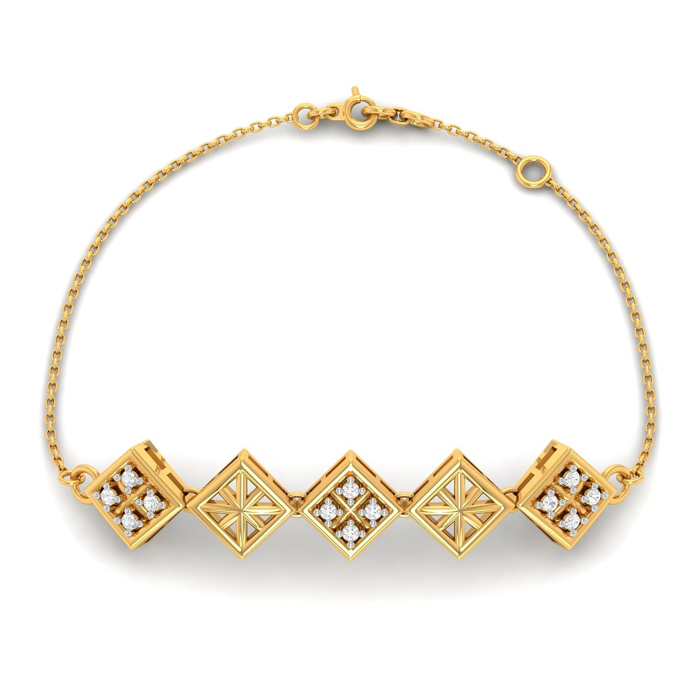 Office Wear Yellow Gold Geometric Diamond Bracelet