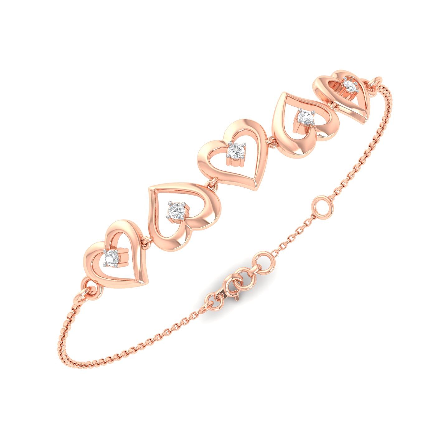 14k Daily Wear Rose Gold Sparkling Heart Diamond Bracelet
