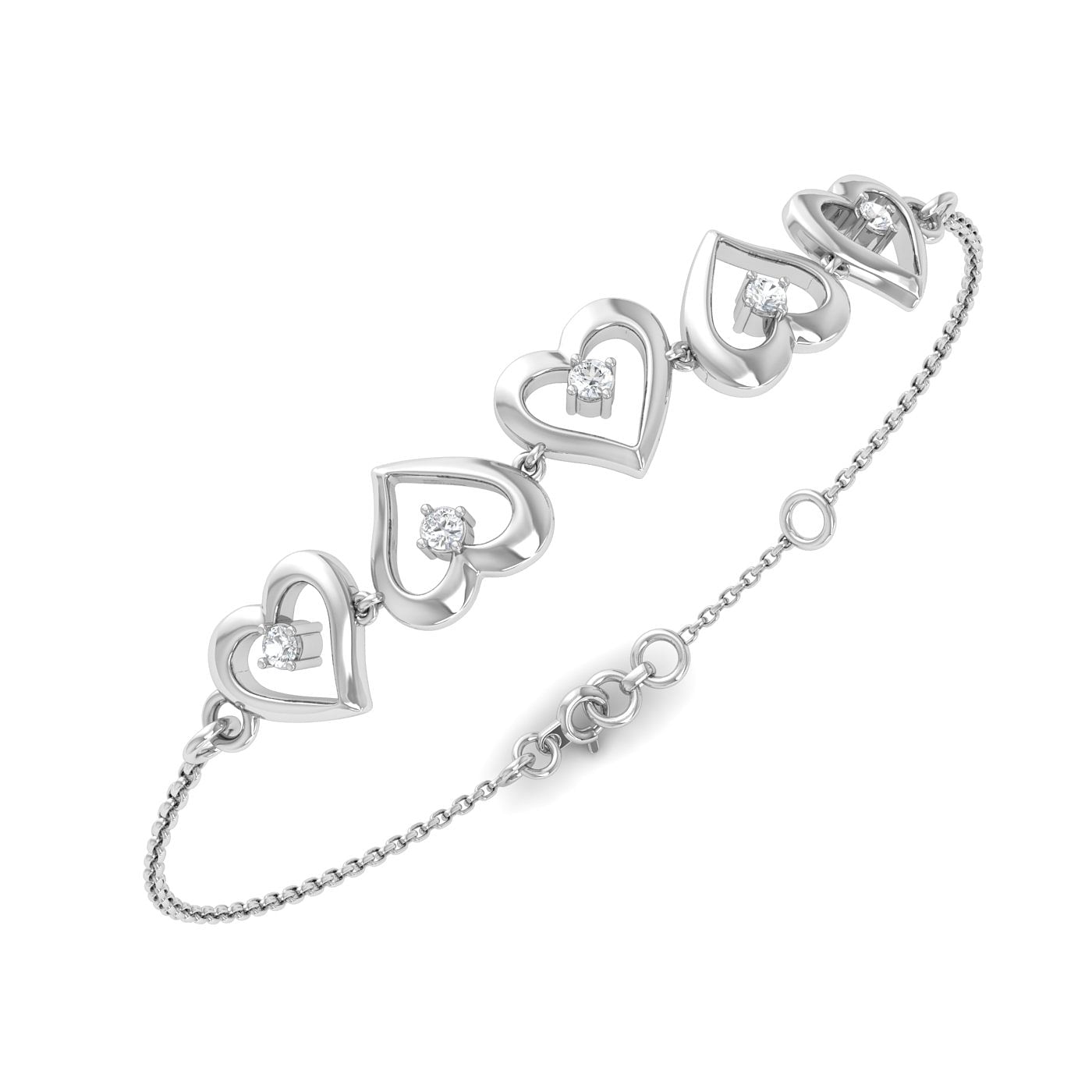 14k Daily Wear White Gold Sparkling Heart Diamond Bracelet