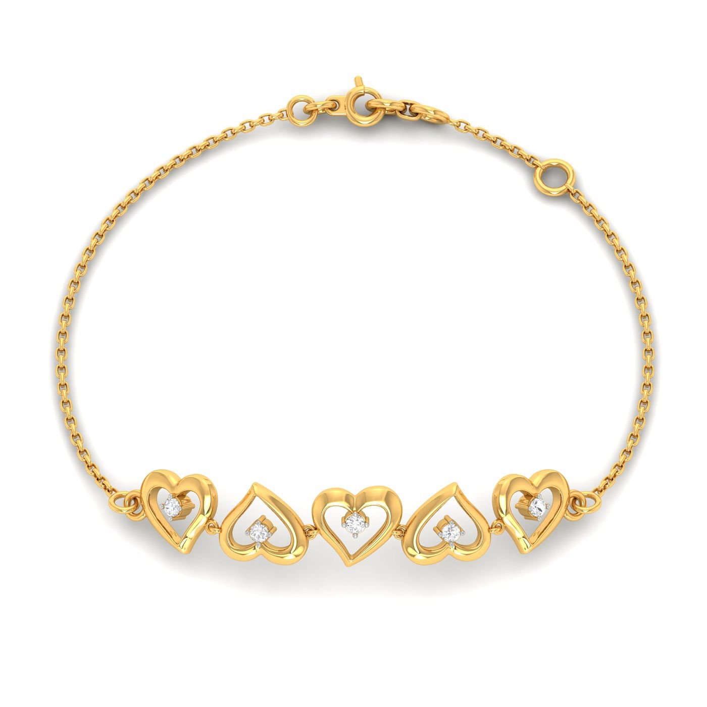 14k Daily Wear Yellow Gold Sparkling Heart Diamond Bracelet