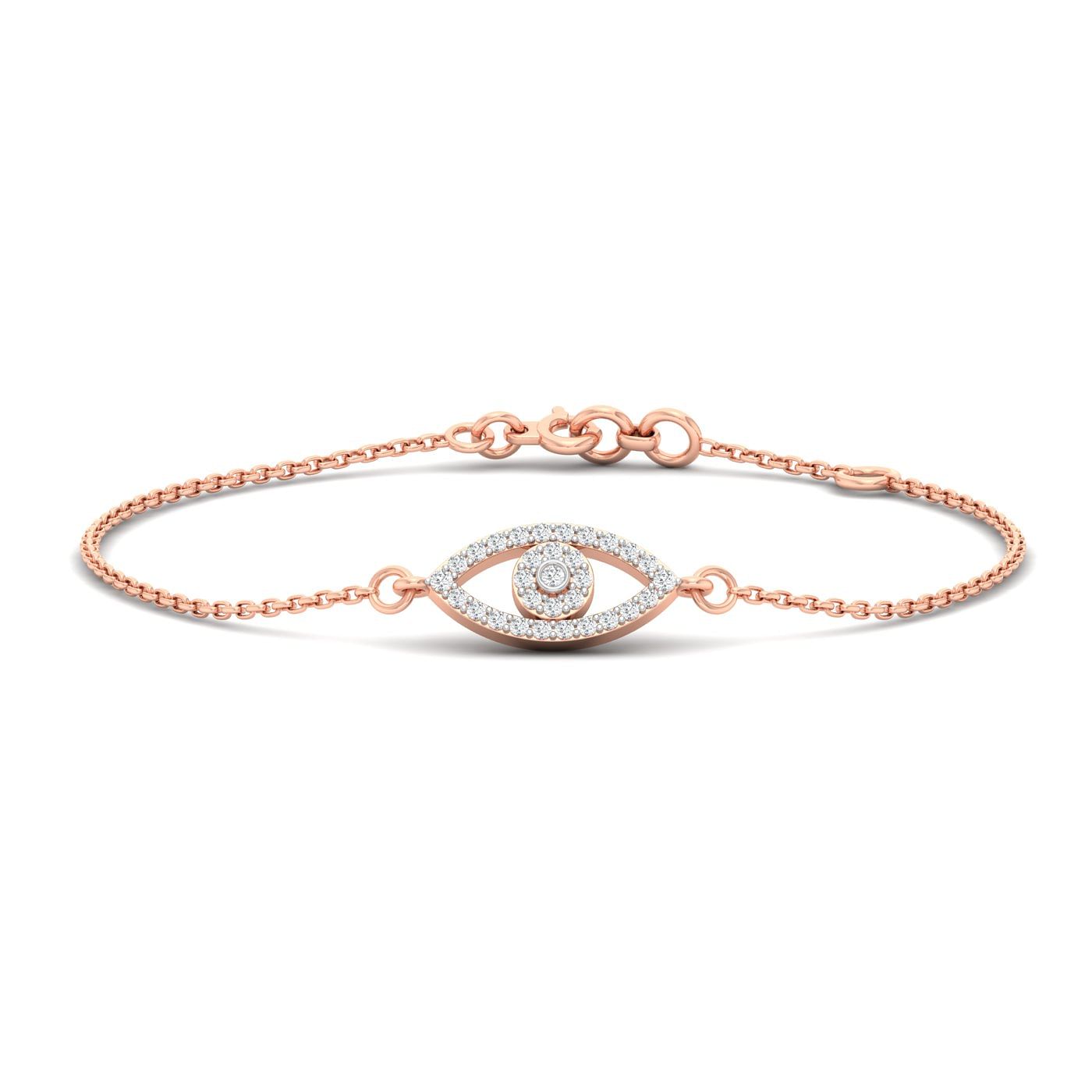 Eye Shape Chain Diamond Bracelet With Rose Gold For Women