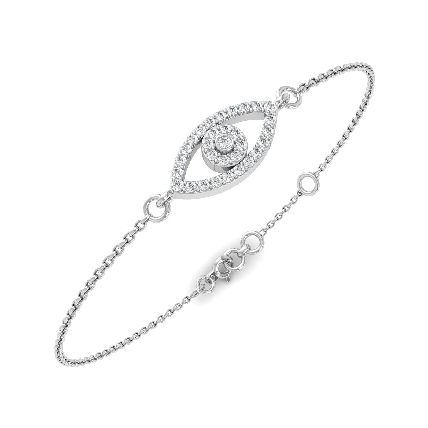 Eye Shape Chain Diamond Bracelet With White Gold For Women