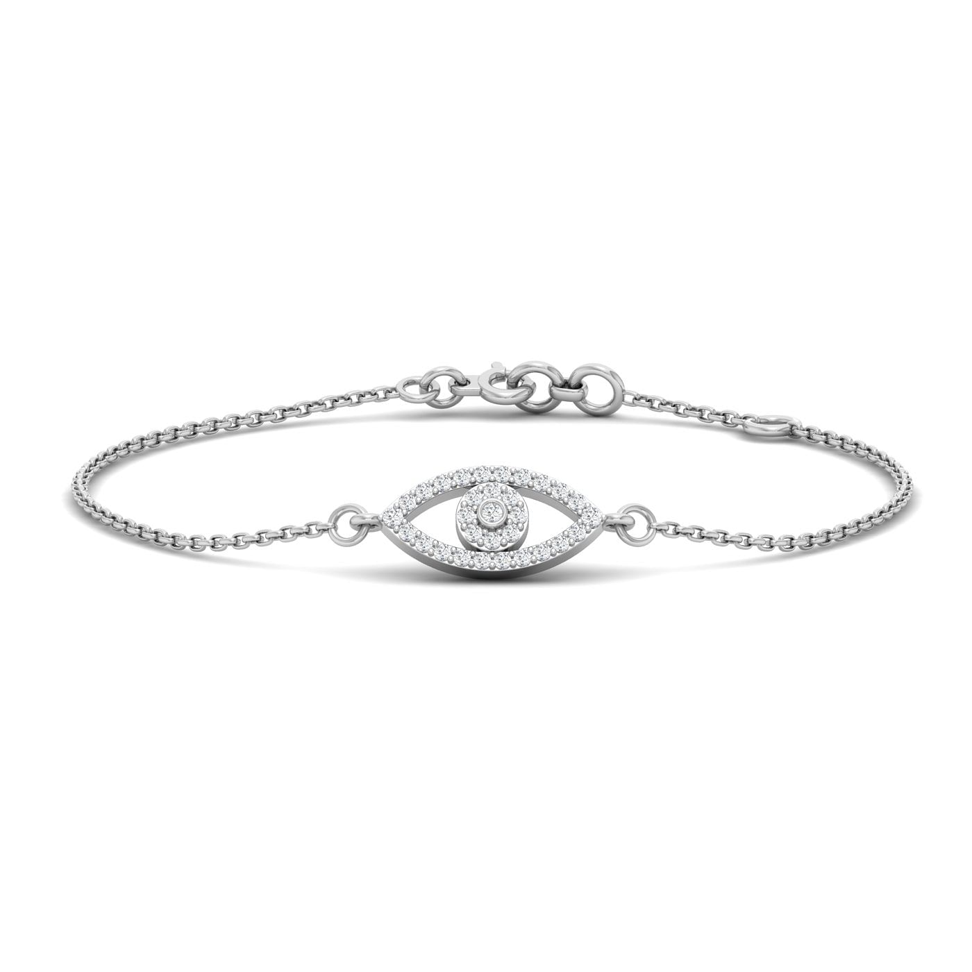 Eye Shape Chain Diamond Bracelet With White Gold For Women