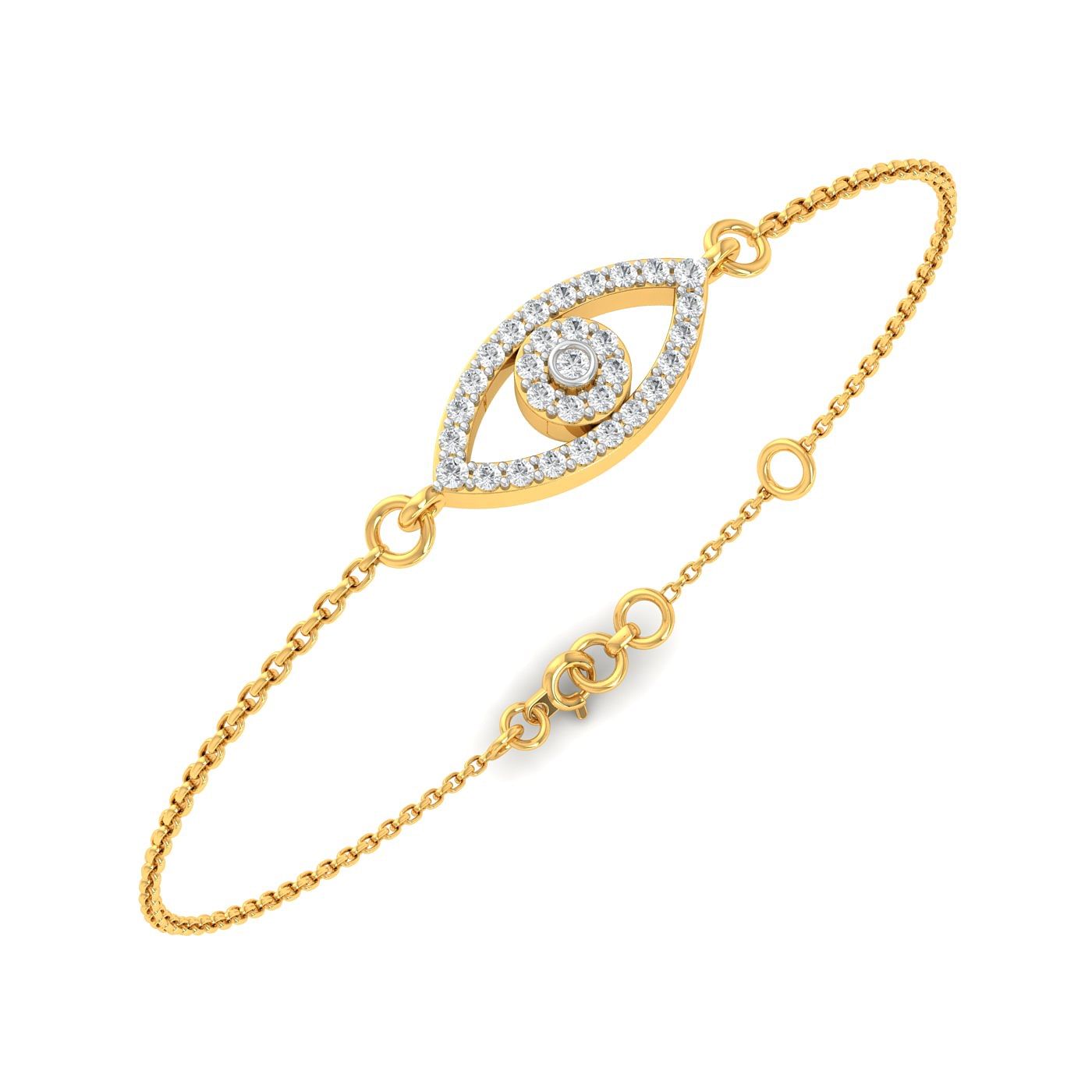 Eye Shape Chain Diamond Bracelet With Yellow Gold For Women