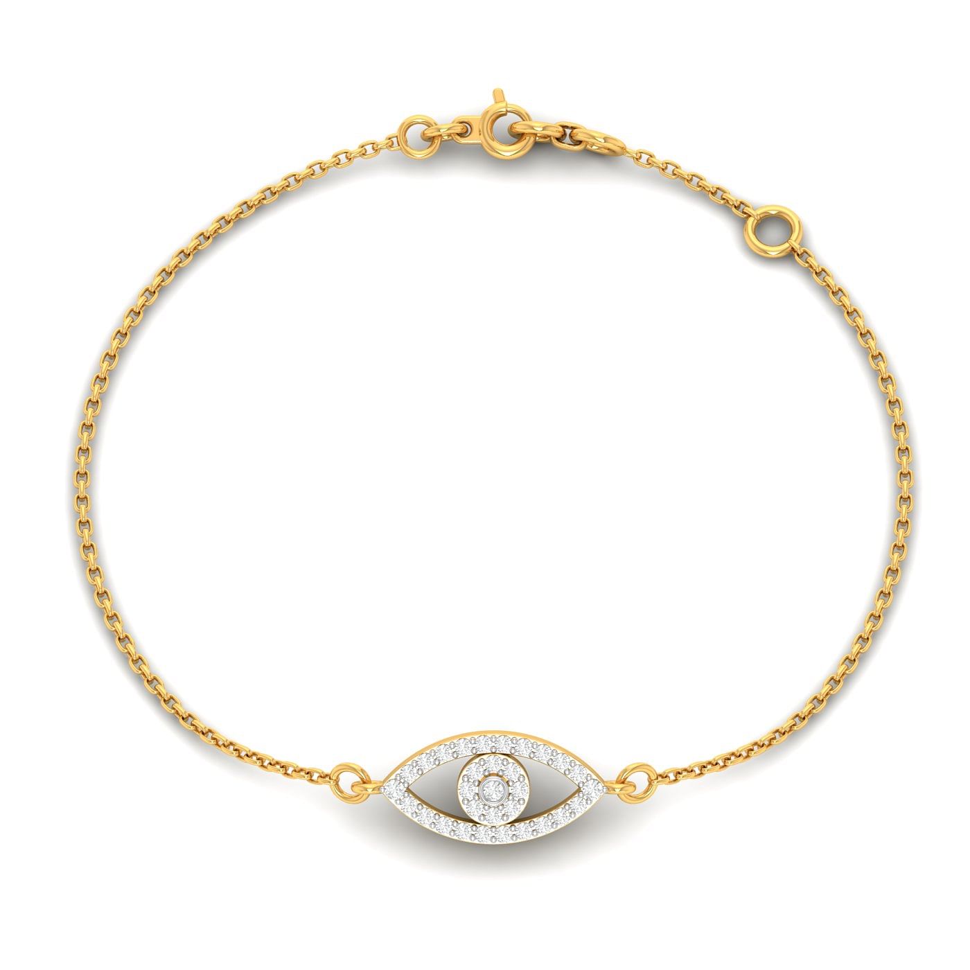Eye Shape Chain Diamond Bracelet With Yellow Gold For Women