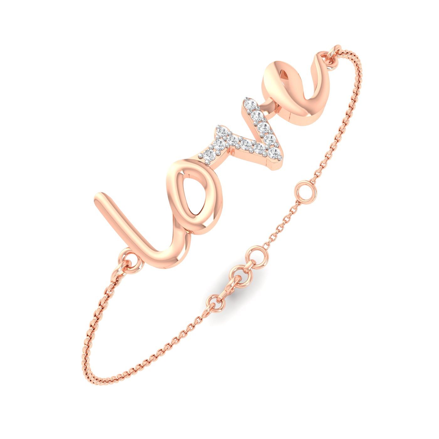 14k Rose gold chain Initial Love Diamond Bracelet