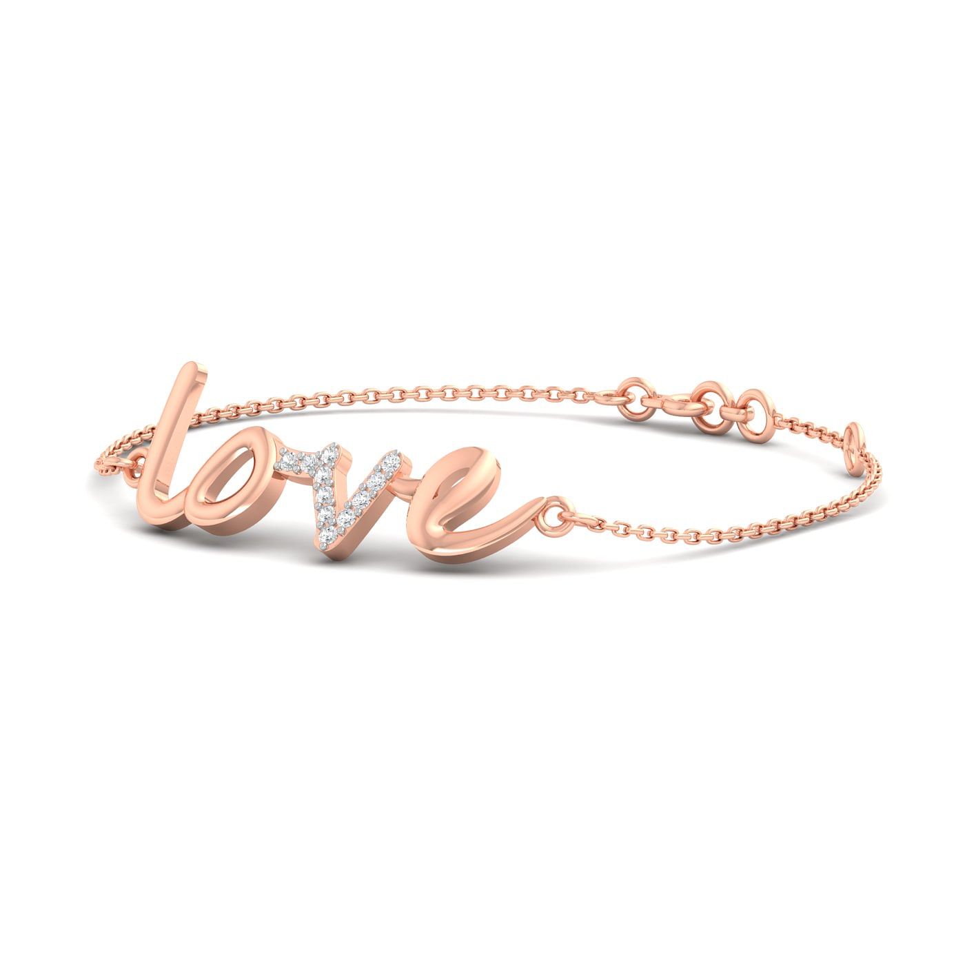 14k Rose gold chain Initial Love Diamond Bracelet