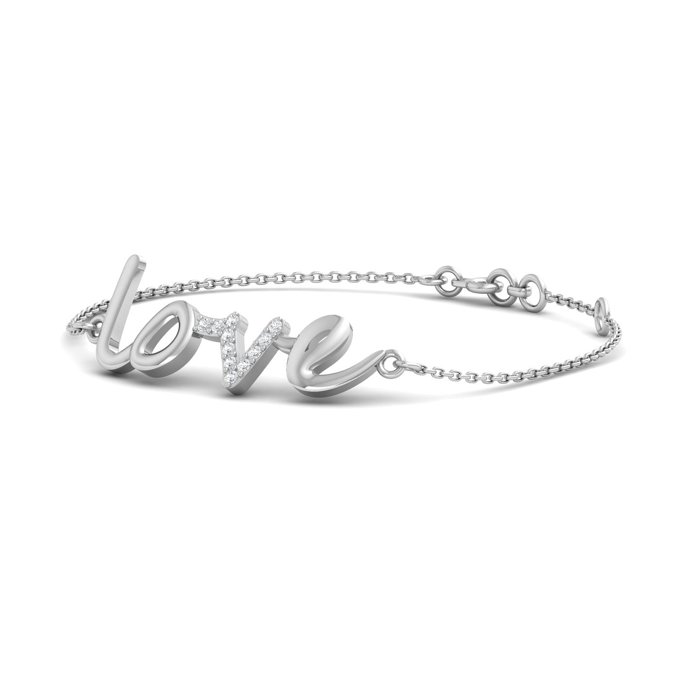 14k White gold chain Initial Love Diamond Bracelet