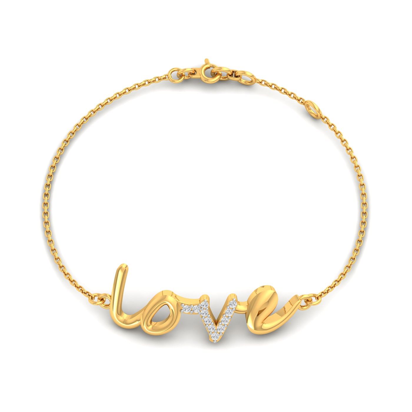 14k Yellow gold chain Initial Love Diamond Bracelet