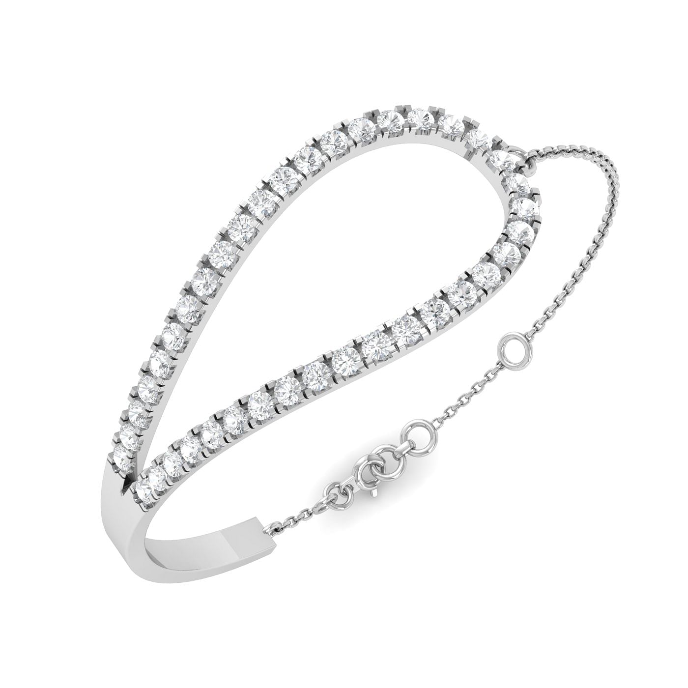 18k White Gold Plain Feather Diamond Bracelet Modern Design