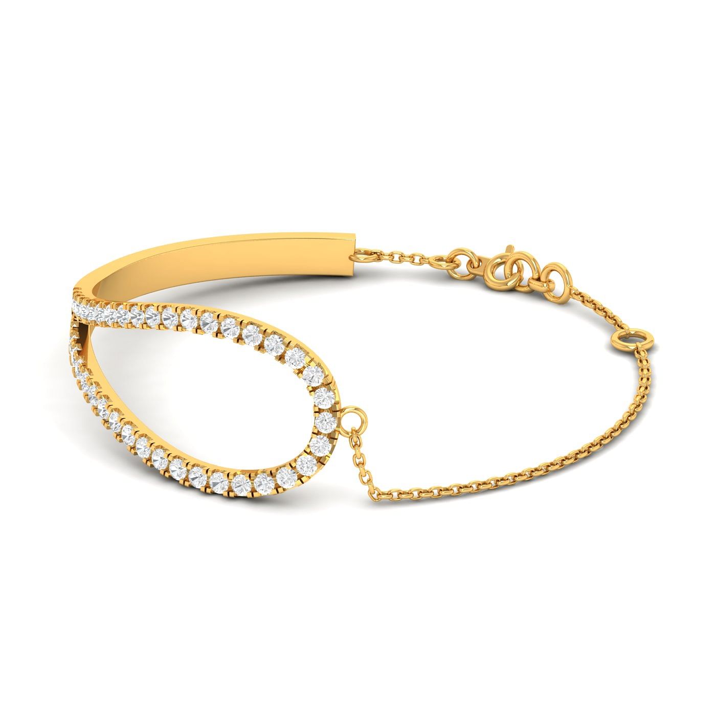 18k Yellow Gold Plain Feather Diamond Bracelet Modern Design