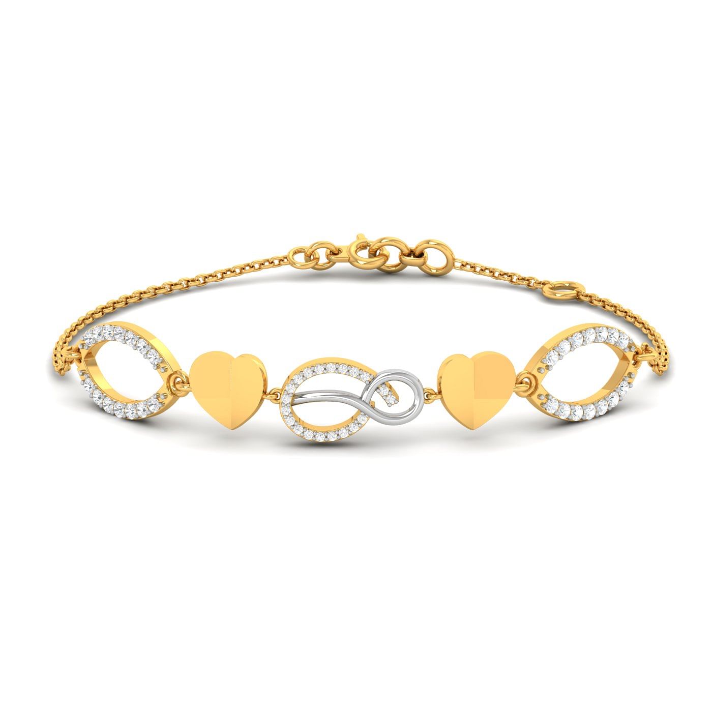 Fancy Heart Diamond Bracelet In 14k Yellow Gold