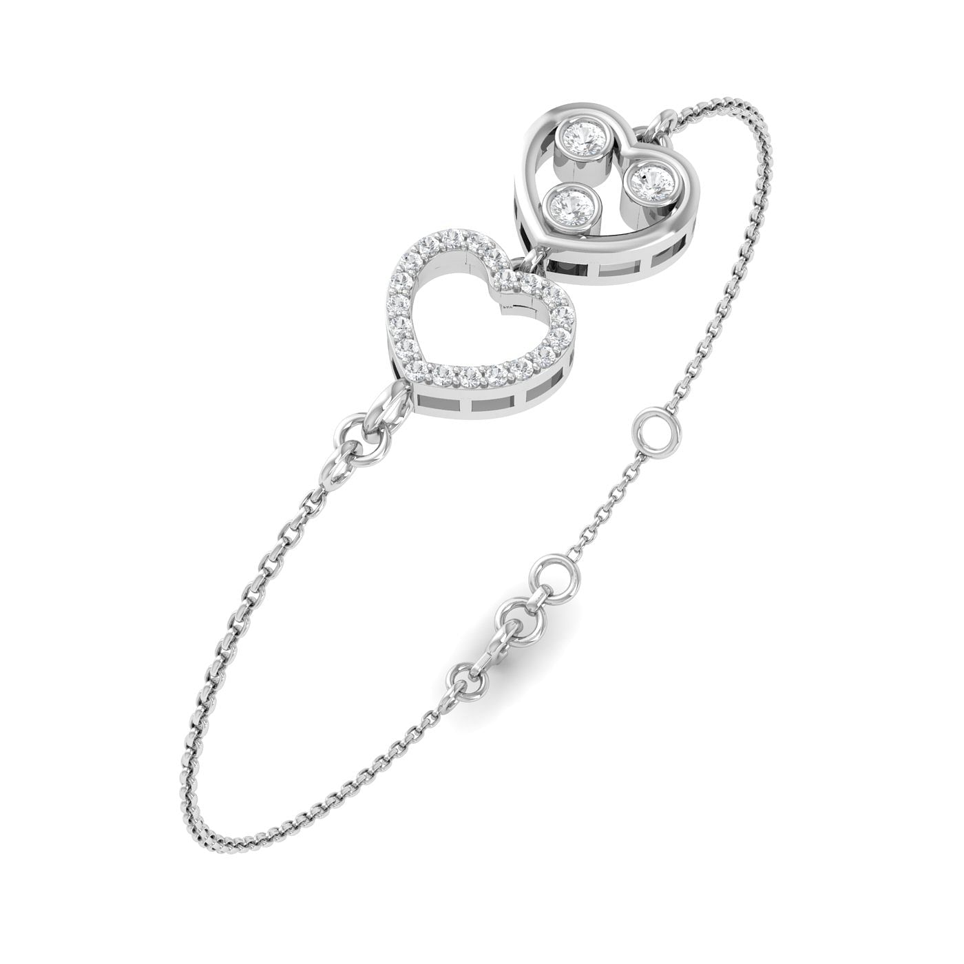 Duo Fill Heart Diamond  Bracelet White Gold For wedding