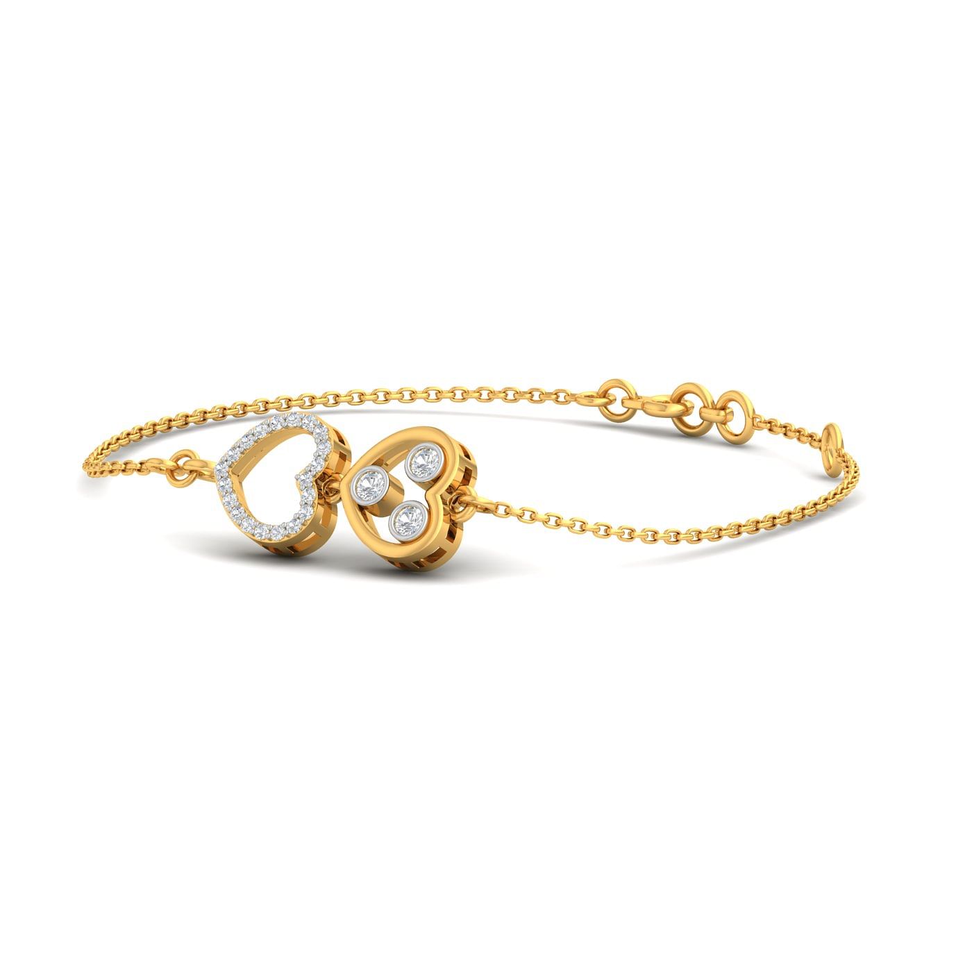 Duo Fill Heart Diamond  Bracelet Yellow Gold For wedding