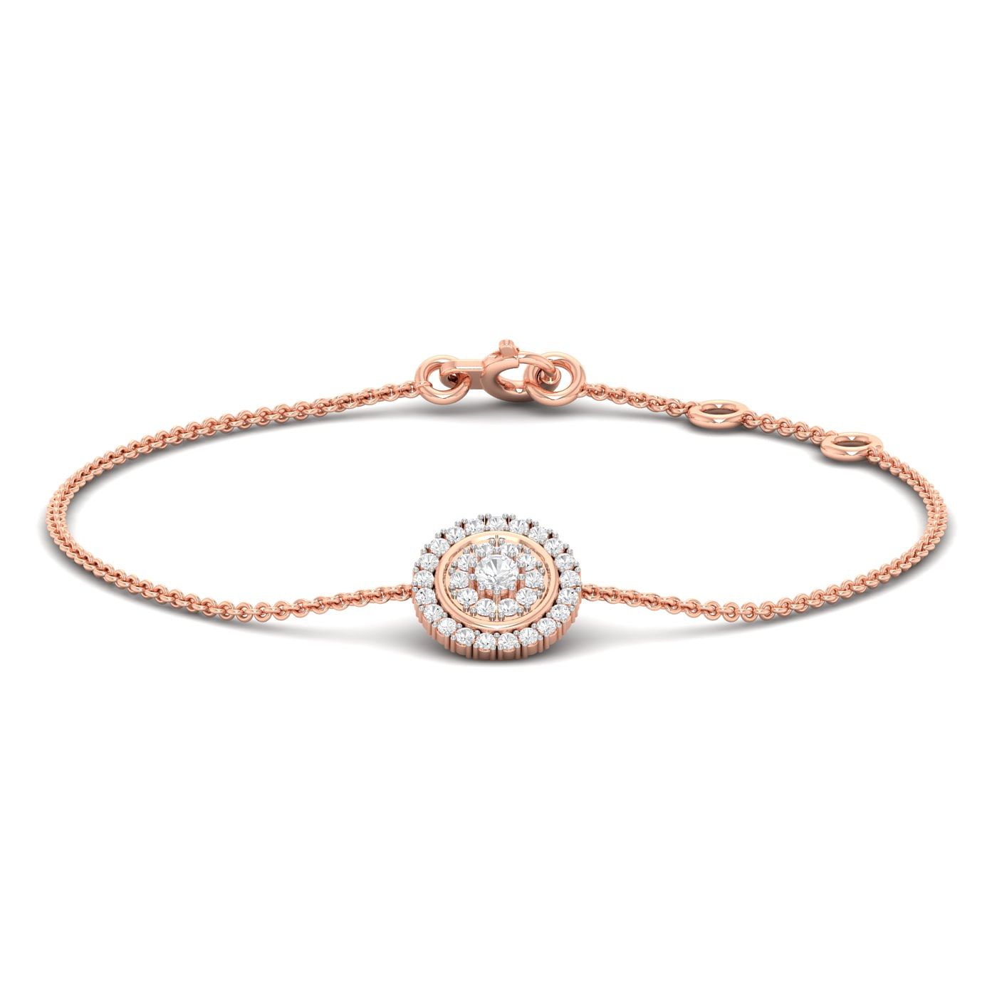 Stylish Rose Gold Chain Round Cluster Diamond Bracelet