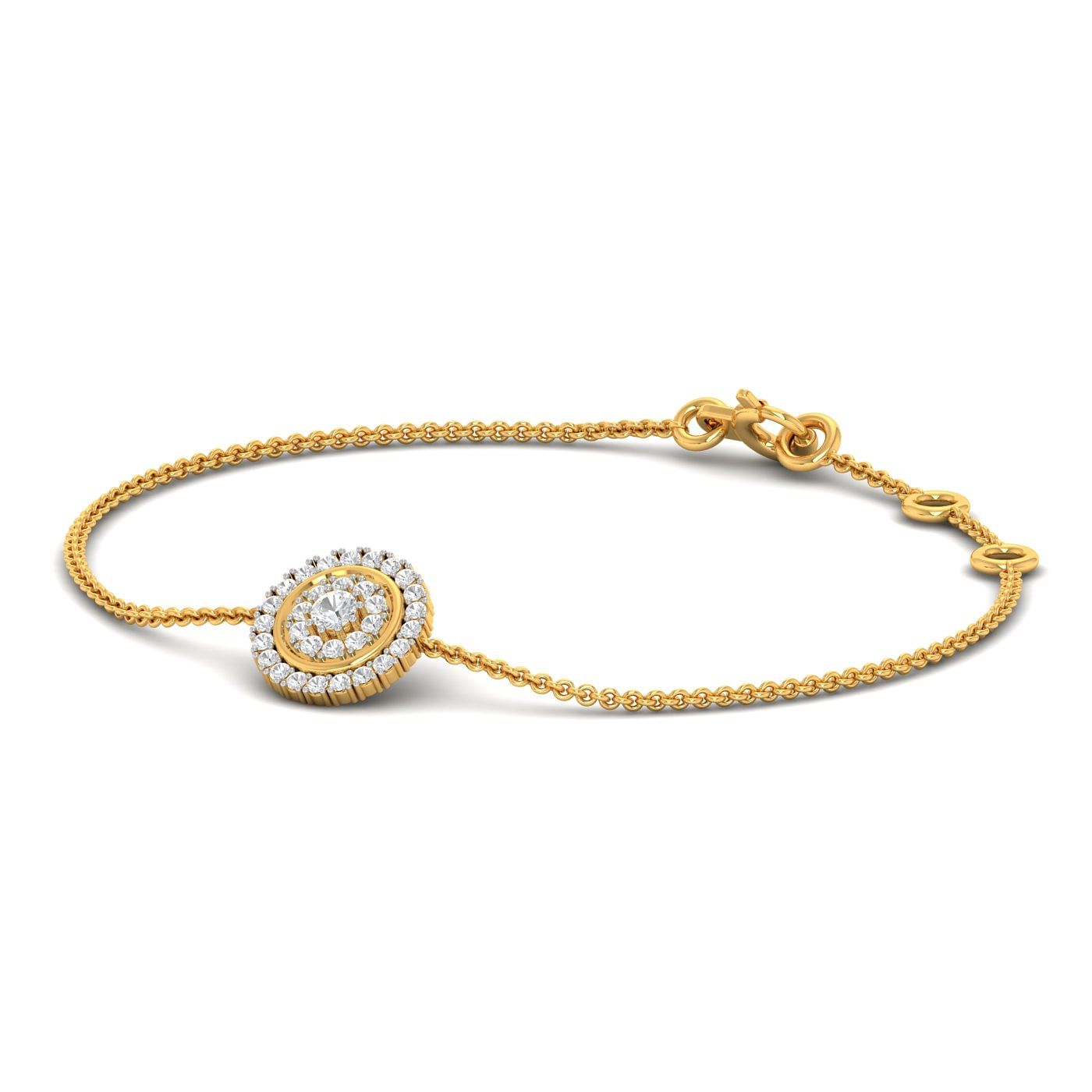 Stylish Yellow Gold Chain Round Cluster Diamond Bracelet