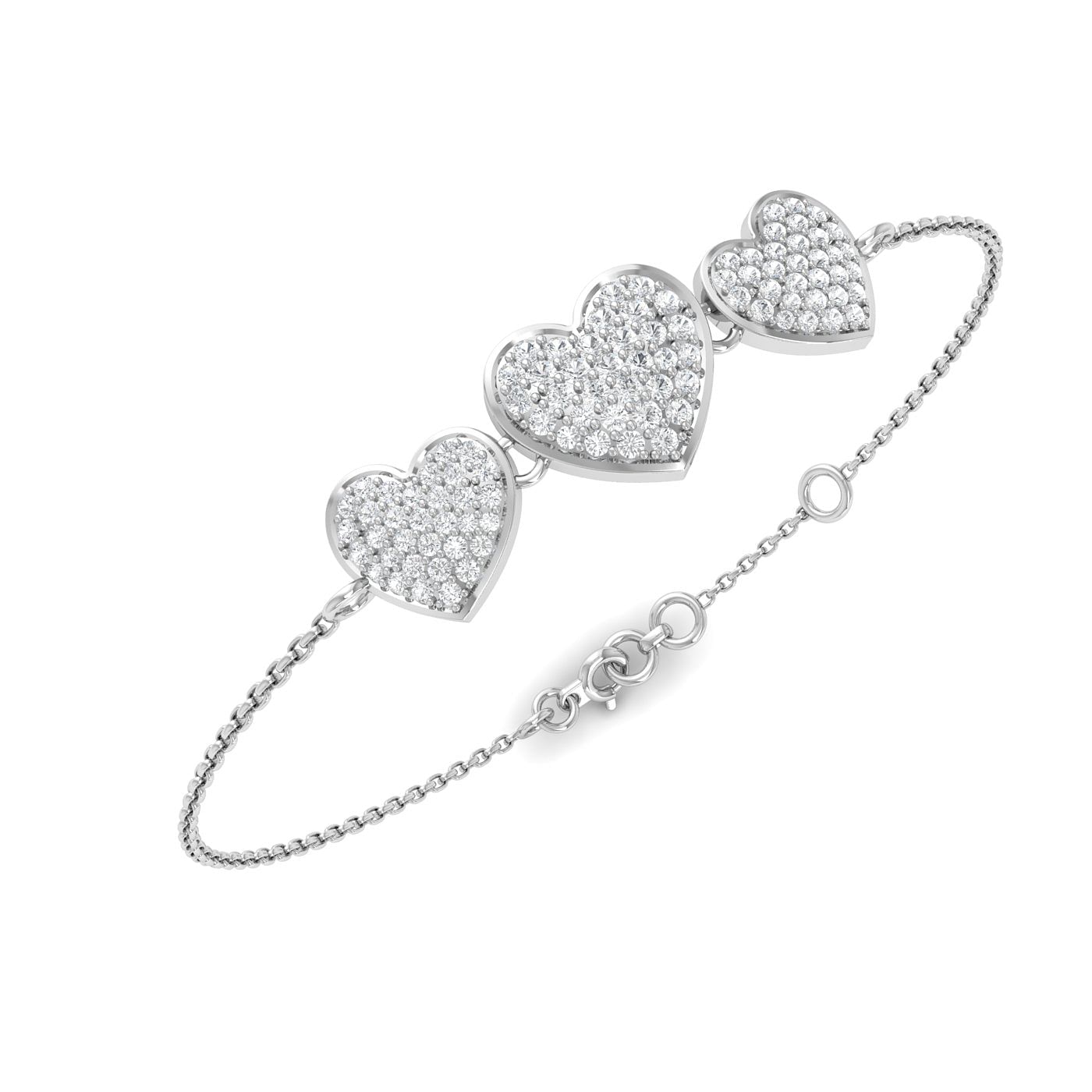 Tri Cluster Heart Diamond Bracelet Design For Women
