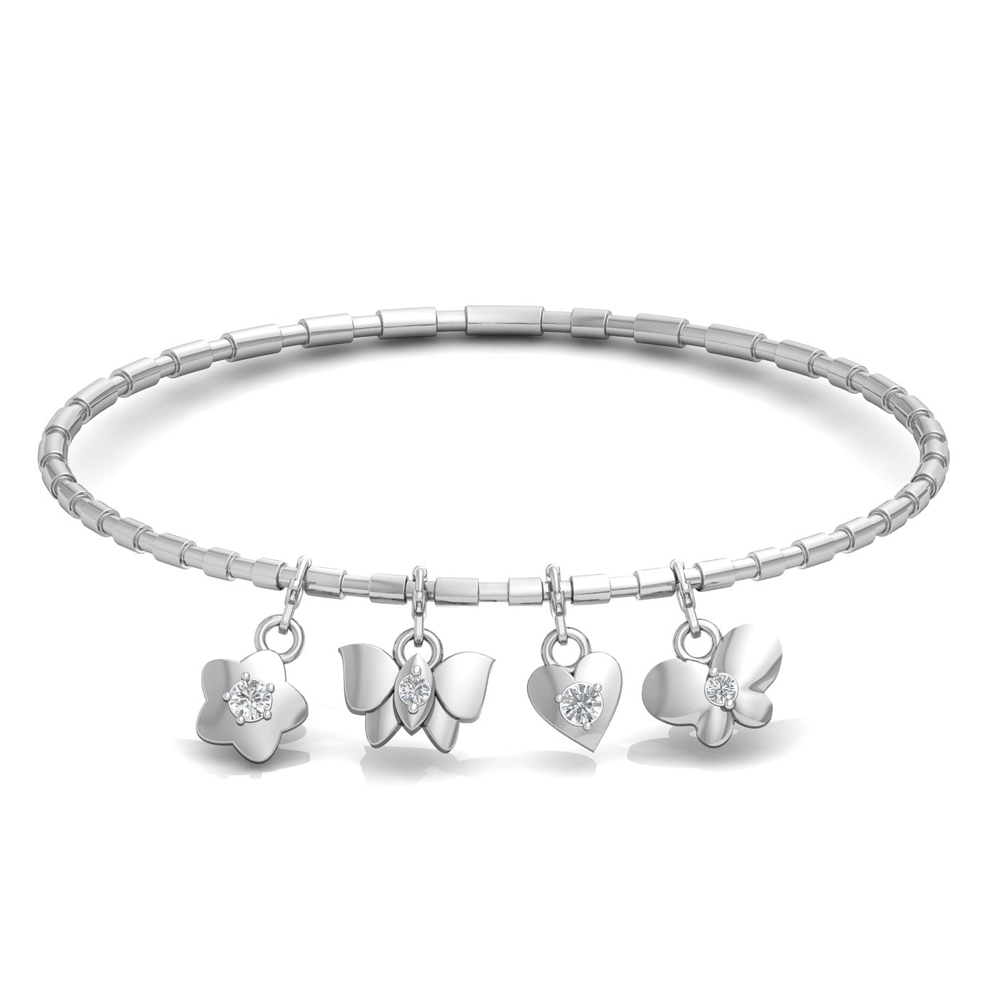18k White Gold Pallavi Diamond Charm Bracelet For Gift
