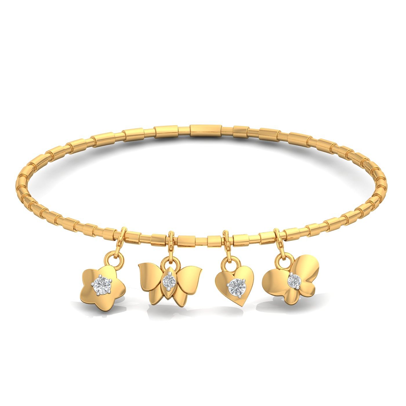 18k Yellow Gold Pallavi Diamond Charm Bracelet For Gift
