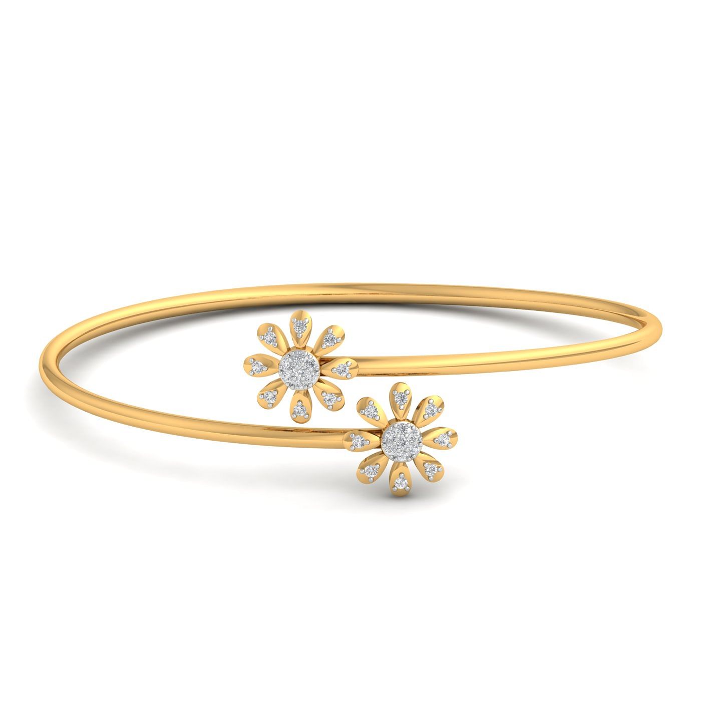 Office Wear Yellow Gold Daisy Bloom Diamond Bracelet For Women