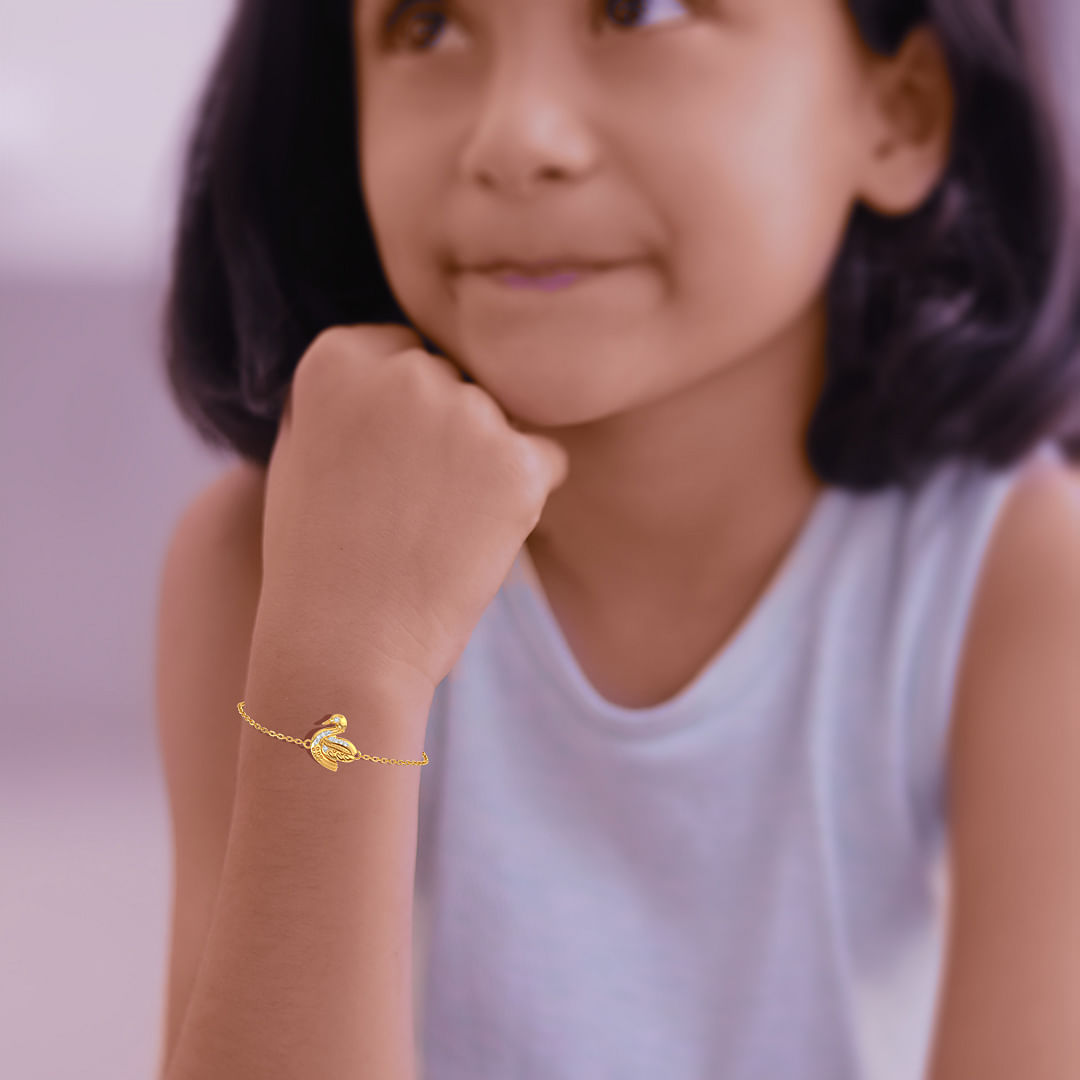 Yellow Gold Mommy Duck Kids Chain Gold Bracelet For Kids
