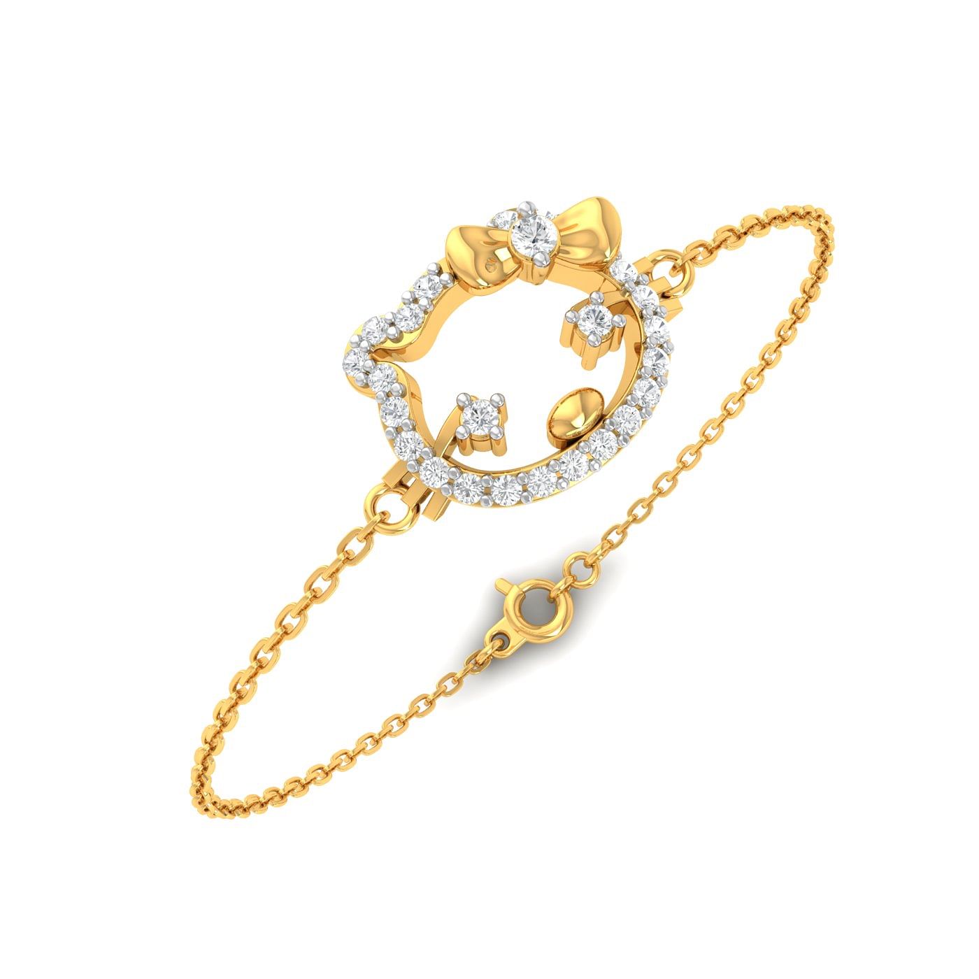 Yellow Gold Hello Kitty Diamond Gold Bracelet For Kids