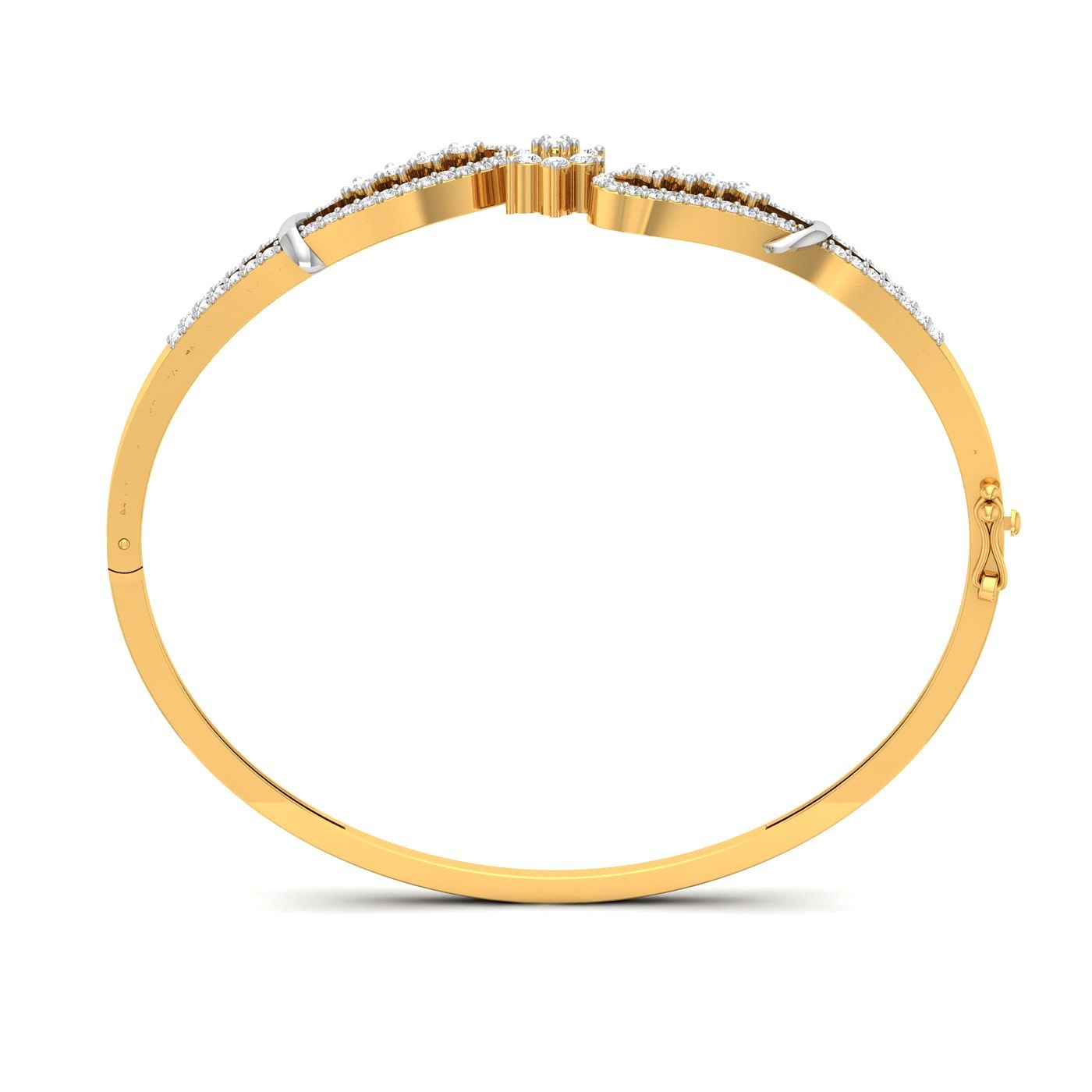 Yellow Gold Oval Leaf Diamond Bracelet For women