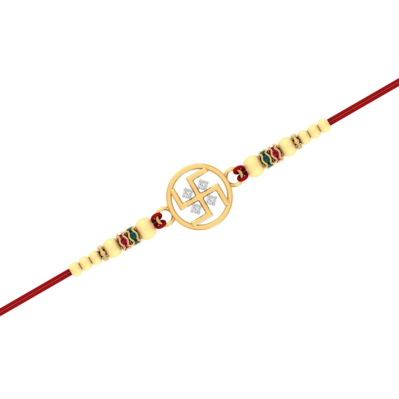 Round Swastik Gold Rakhi With Yellow Gold For Brother