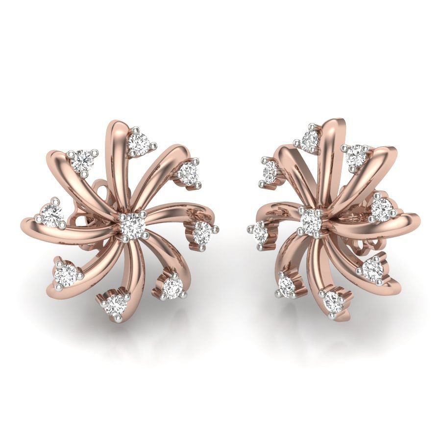 Rose Gold 7 curves gold diamond earrings for women