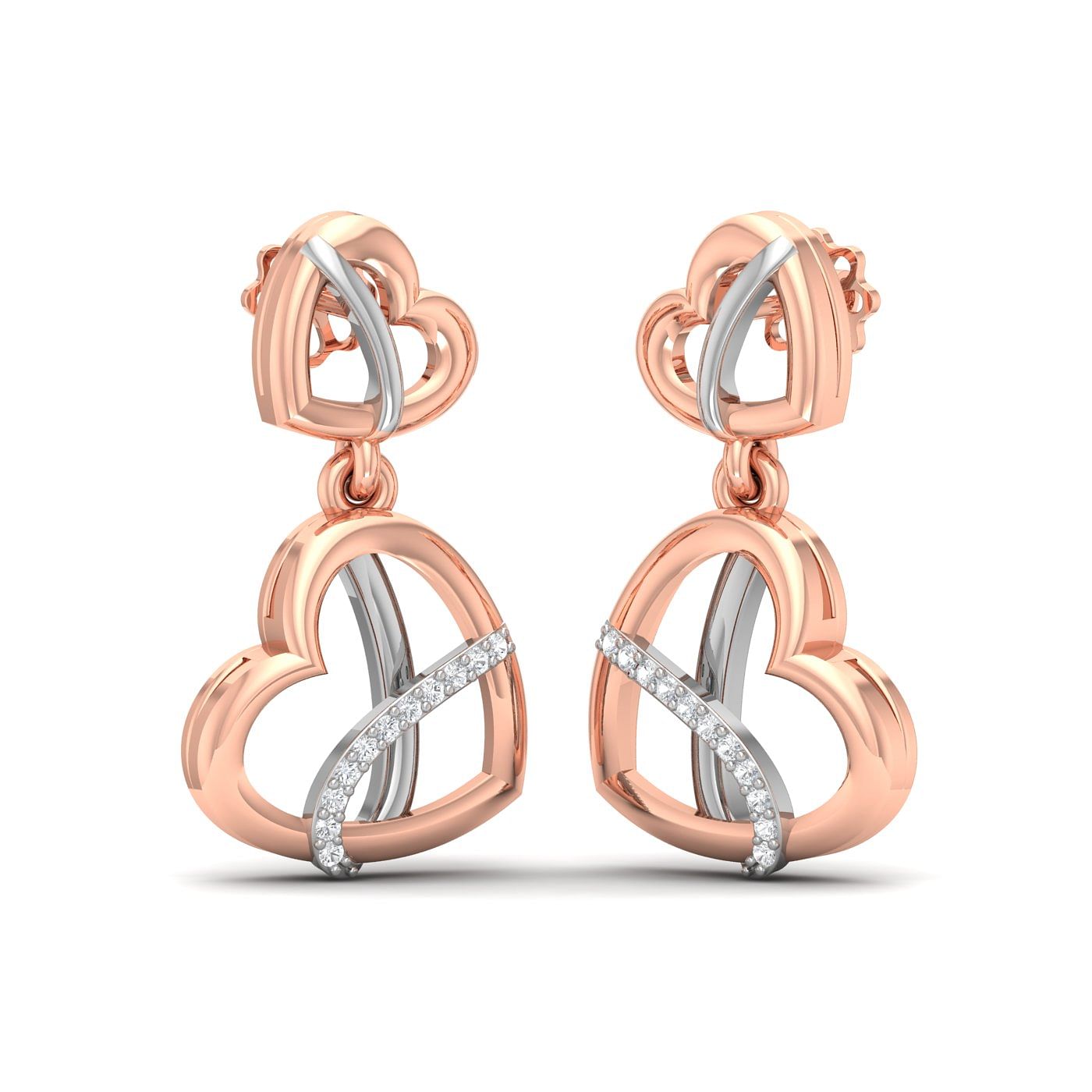 Knot Heart Rose Gold Diamond Earrings