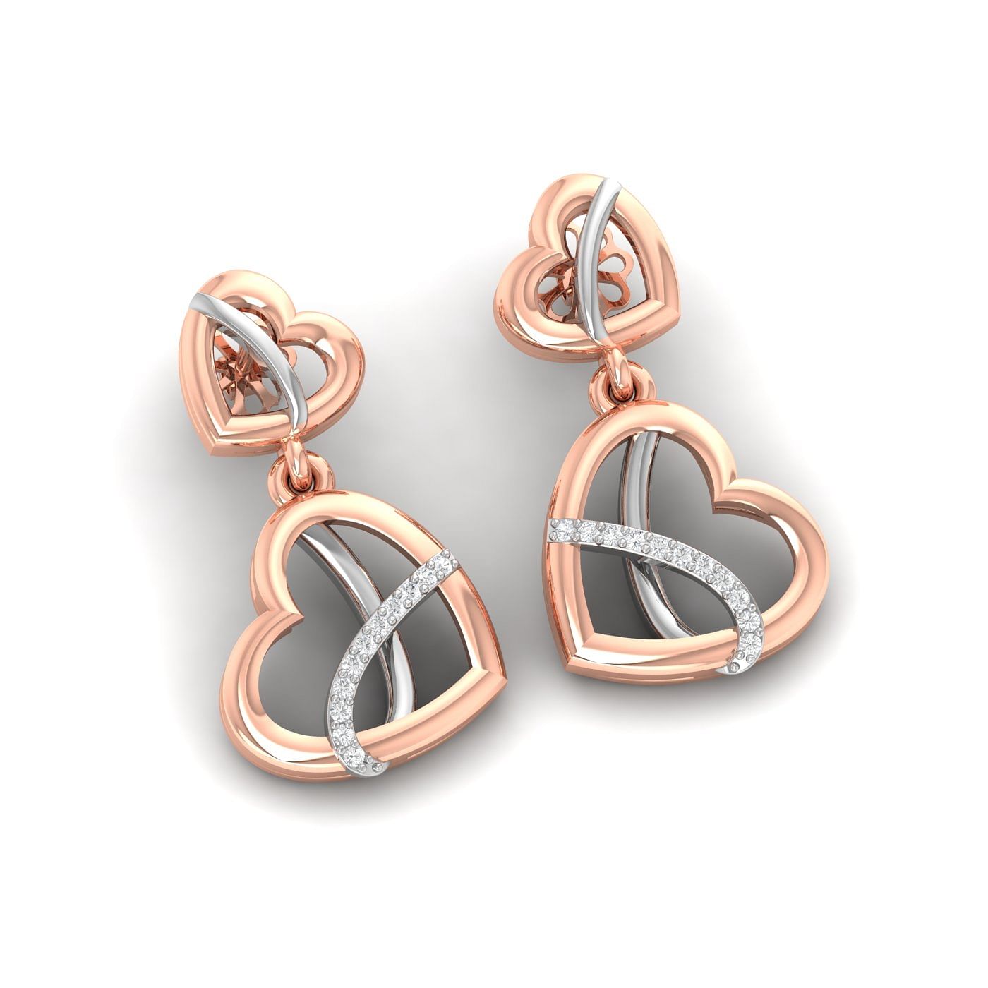 Knot Heart Rose Gold Diamond Earrings