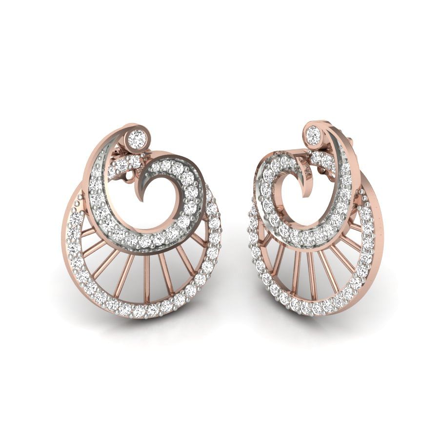 Round Design Diamond Rose Gold Earring