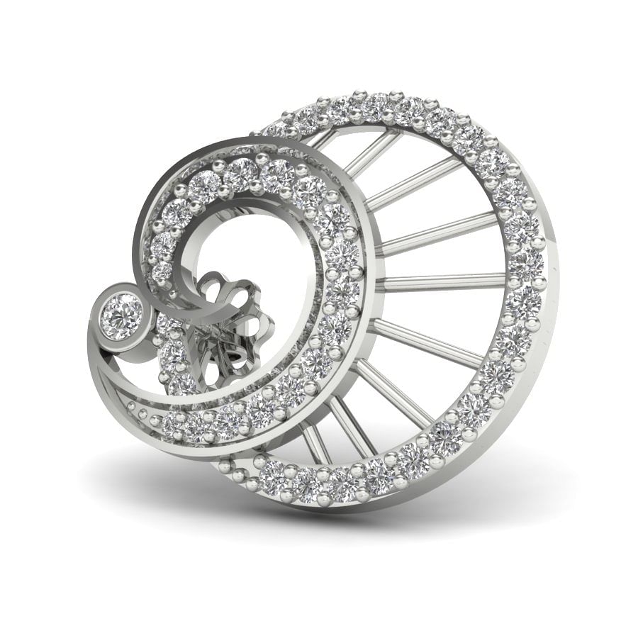 Round Design Diamond White Gold Earring